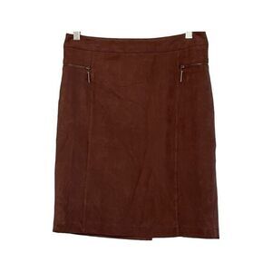 Alberto Makali Faux Suede Mini Skirt Brown Pencil Zipper Pocket‎ Detail 6